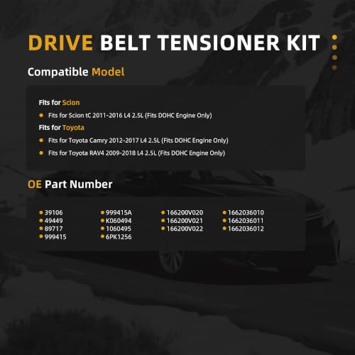 Serpentine Belt with Tensioner Kit for Toyota Camry/RAV4 L4 2.5L 2009-2018 - size: 2011-2016 for Camry/RAV4