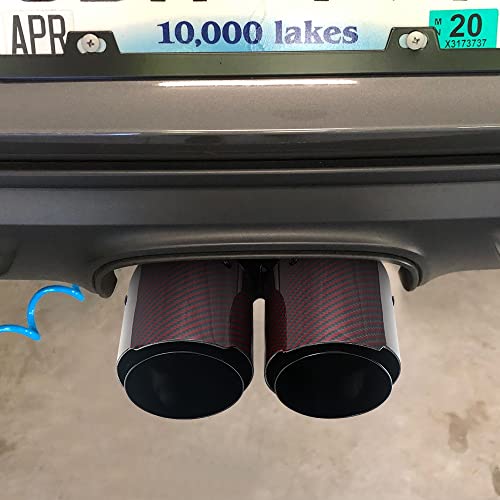 A-KARCK Carbon Fiber Exhaust Tip 2.5" Inlet to Dual 3.5" Outlet, High Temperature Resistance 9.8" Long Stainless Steel Tailpipe tip (Black Pipe and Red Shell)