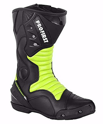 PROFIRST Motorcycle Boots for Men Comfortable Fit Riding Armored Boots with Zipper, Anti-Slip Sole, Reinforced Street Racing Shoes - color: Green, size: 9