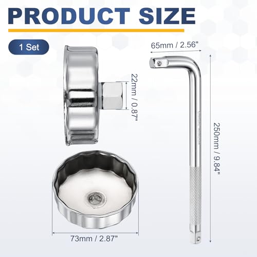 HARFINGTON Oil Filter Cap Wrench 15 Flute 73mm Inner Dia 1/2" with Bend Bar - size: 73mm x 15 Flute(905)