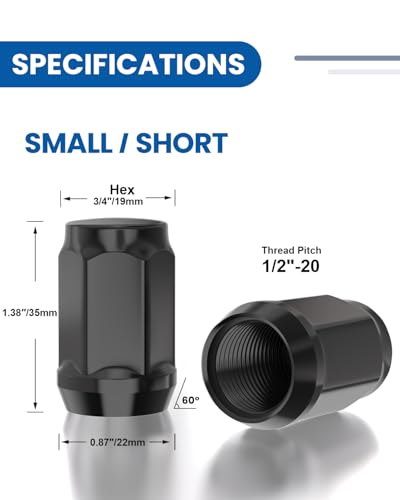 GAsupply 1/2x20 Black Lug Nuts 20pcs, 1.38" Tall 3/4" 19mm Hex, Cone Seat - color: Black, size: 1/2"-20, style: 20pcs - 1.38" Tall
