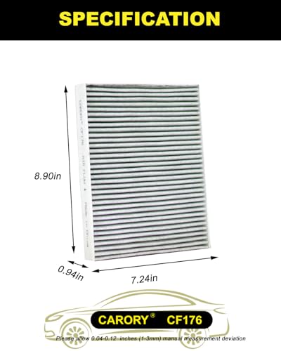 CARORY Cabin Air Filter w/Activated Carbon for Ford Explorer 2011-2019, Flex 2009-2019, Taurus 2009-2019, Police Responder Hybrid 2019-2020, Lincoln MKS 2010-2016, MKT 2010-2019, and More, CF176 - size: 7.2" x 8.9" x 0.9"