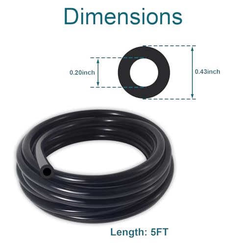 Vacuum Hose Automotive, 5 FT 3/16 Inch ID Vacuum Line - size: 3/16" (5mm) - 5FT with 10 Clamps