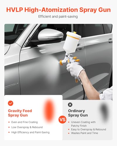 VEVOR HVLP Air Spray Gun, Gravity Feed Paint Sprayer Gun with 3 Nozzles (1.3/1.4/1.7mm), 600ml Capacity Auto Paint Sprayer with Air Regulator for Automotive Primers, Clear Coats & Topcoats - size: HVLP -1.3/1.4/1.7mm