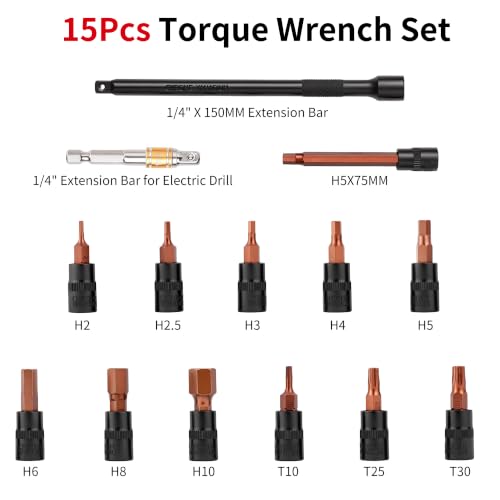 15Pc 1/4" Bike Torque Wrench Set 20-260In.Lb for Bicycle Motorcycle - size: Set 1/4"DR.20~260 IN-LB