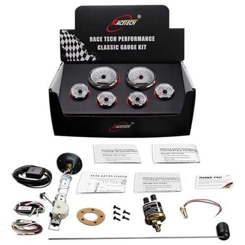 RACETECH 6 Gauge Instrument Set 120 MPH 8000 RPM - White Dial