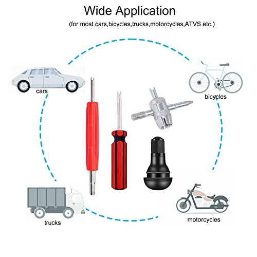 Tire Valve Stem Puller Installer Tool Kit - 10PCS Valve Cores, 10PCS TR412 Tire Valve Stem, 4-Way Valve Tool, Single and Dual Heads Valve Core Remover Tire Repair Tool - size: 24PCS