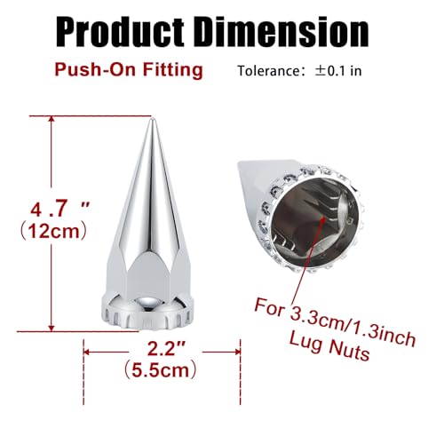 33mm x 4 3/4" Chromed Spike Lug Nuts Covers Push on,ABS Chrome Plastic Caps Pointed Push-on Lug Nut Cover for Semi Trucks Trailers, Pack of 40 PCS - color: 4 3/4" Chromed, size: 40