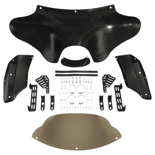 TCT-MOTORPARTS Batwing Fairing Windshield Fit For Harley Softail Deluxe Fatboy Heritage Classic Yamaha V Star 1100 650 Classic Softail Suzuki Boulevard Dyna - style: Fairing+Smoked Windshield+Bracket