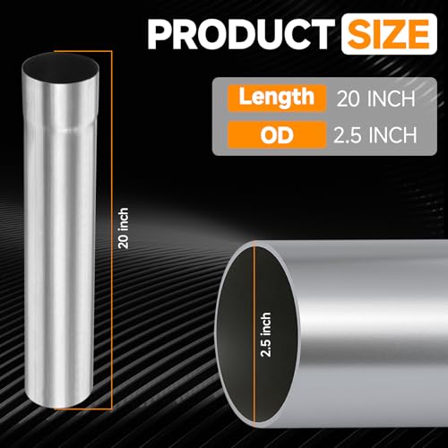 A-KARCK Straight Exhaust Pipe 2.5" OD, Stainless Steel 20" Long Mandrel Exhaust Tube - size: 2.5", style: 20 INCH