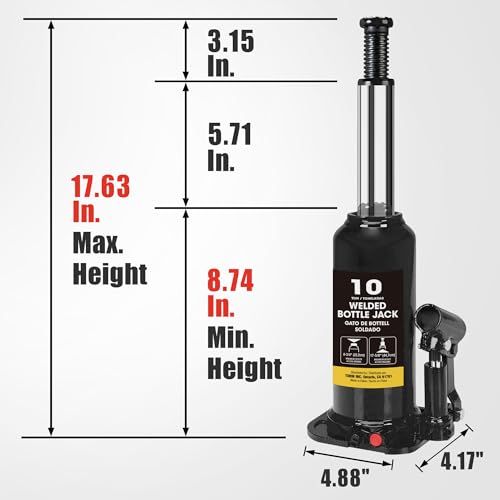 BIG RED 10 Ton (20,000 LBs) Torin Welded Hydraulic Car Bottle Jack for Auto Repair and House Lift, Black, AT91003BB - color: Black, size: 10 Ton (20,000 lbs), style: 10 Ton (20,000 lbs)