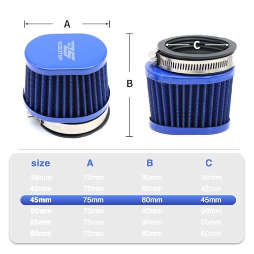 2PCS Motorcycle Air Filter Universal 45MM Replacement Engine Filter High Performance Air Filters Fit Motocross Carburetor Cleaner for Pit Bike Scooter Moped ATV (Blue 45MM) - color: blue, size: 2PCS(45MM)