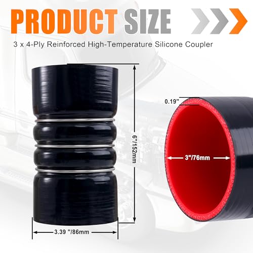 3" X 6" Silicone Charge Air Cooler Hump Hose with Clamp,4PCS Black - color: Black, size: 3" x 6"