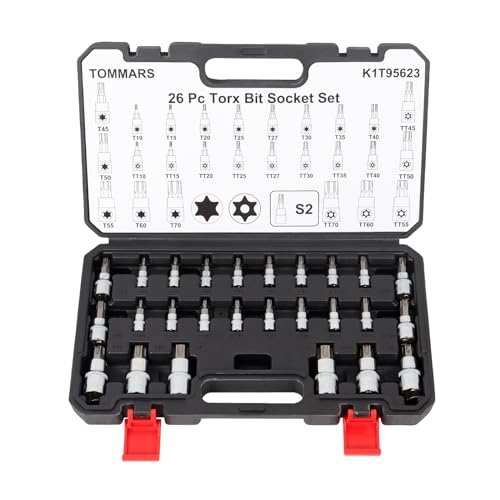 TOMMARS 26-PC Torx Socket Set, Torx Star Tamper Proof Security Bit - style: Torx and Torx Tamper Proof Bit Socket