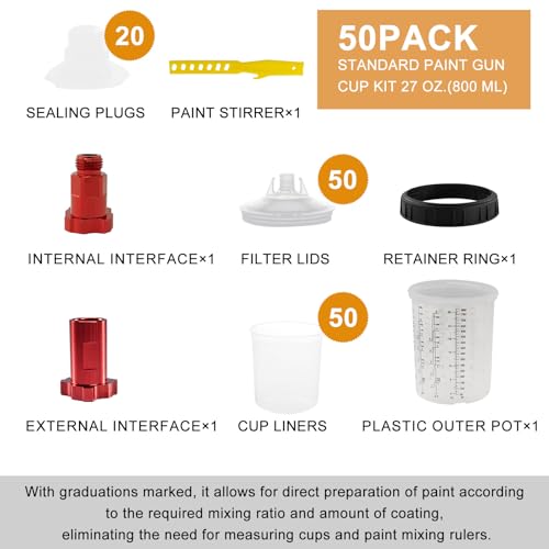 RRJ 27oz Disposable Paint Cup System 50 Pack Liners & Lids with 20 Plugs - color: 27 Ounce (800ml) Kit-50PCS