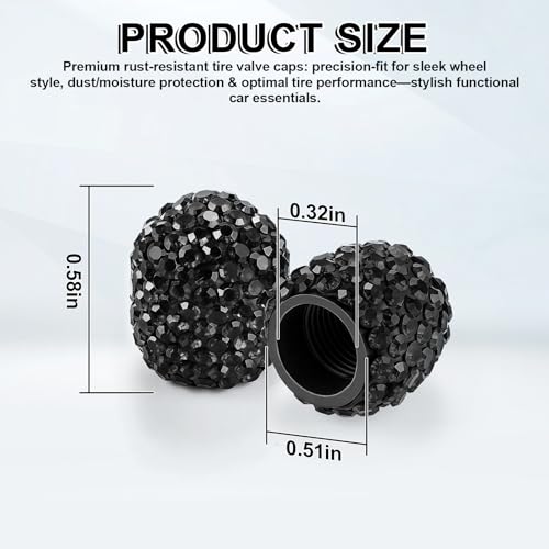 JUSTTOP 4 Pack Handmade Crystal Rhinestone Car Tire Valve Stem Caps, Wheel Valve, Attractive Dustproof Bling Accessories, Universal for Cars, Trucks and Motorcycles-Black - color: Black