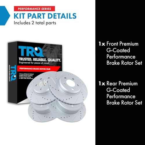 TRQ Performance Front and Rear Brake Rotor Set G Coated Drilled and Slotted - style: BRA13972