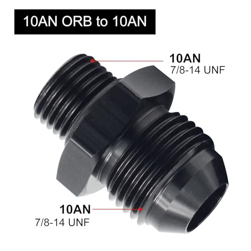 10AN Male Flare to AN10 ORB O-Ring Straight Boss Fuel Pump Rail Fitting Adapter Aluminum Black 2PCS - size: 10AN ORB to 10AN