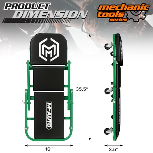 M-AUTO Foldable Z Creeper 2-in-1 Rolling Folding Car Creeper & Seat, 36" Adjustable Roller Garage Chair Lay Down or Sit, 330LBS Capacity Under Car Roller Creeper with 6 Swivel Casters, Green - color: Green, size: 36"