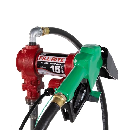 Fill-Rite FR1210HA1 12V 15 GPM Fuel Transfer Pump with Discharge Hose & Automatic Nozzle, Green - Gasoline, Diesel, Kerosene, Ethanol & Methanol Blends & Biodiesel - style: Auto Nozzle (Green)