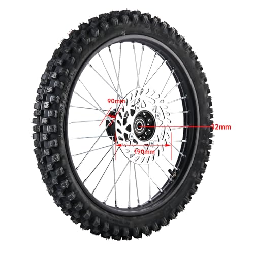 70/100-17 Front Wheel Tire (2.75x17) Inner Tube 1.6x17 Rim With 12mm Inner Bearing Assembly 190mm Brake Disc Rotor for Dirt Pit Bike Motocross Off Road (70/100-17 12mm) - size: 70/100-17 12mm