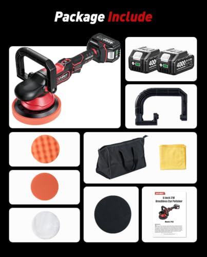 6 Inch Brushless Car Buffer Polisher with 2x4000mAh Batteries - size: 6.05 Inch