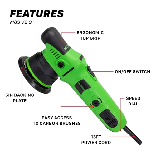 Maxshine M8S V2 Dual Action Polisher Green – 8mm Throw Random Orbital Buffer, 1000W Detailing Machine with 5″ Backing Plate – 6-Speed, 5/16″ Thread for Car, Truck, SUV & Boat Paint Correction - color: 5" Dual Action Green