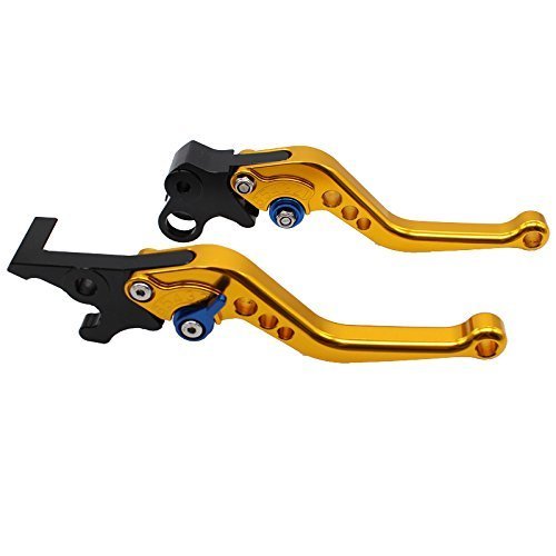 FXCNC CNC Aluminum Short Adjustable Brake Clutch Levers Compatible with YZF R3 R25 2013-2021, MT-03 MT-25 MT03 MT25 2015-2021 - color: Gold Lever with Blue Adjuster