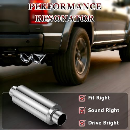 2.25" Inlet Exhaust Resonator, 2.25" Outlet 14" Overall Length Stainless Steel Performance Muffler, Straight Through Design, Weld-On, Universal for Car Truck, Polished - color: Silver, size: 2.25" inlet 14" Overall Length(4" wide)