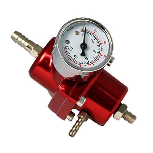 범용 조절 가능한 연료 압력 조절기 키트, 0-140 PSI 게이지 알루미늄 가스 오일 주입 압력 조절기 레드 FPR - color: 레드