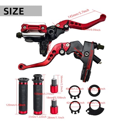 Universal Motorcycle 7/8" 22mm Handlebar Brake Master Cylinder Clutch Lever CNC Left and Right,Hand Grips Handlebar Ends Set Compatible with Harley Honda Kawasaki Suzuki Yamaha - color: RED-SET