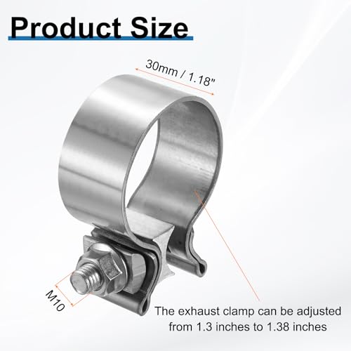 HARFINGTON 410 Stainless Steel Exhaust Clamp 1.38" Butt Joint Narrow Band Muffler Seal Exhaust Narrow Lap Butt Clamps for Pipes Mufflers Converters System Repair, Silver - size: Range 35-44 mm, Band Width 30mm