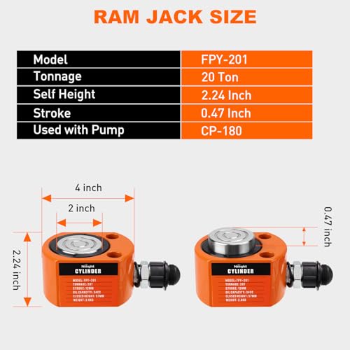 Nilight 20Ton Hydraulic Cylinder Jack Porta Power Ram Single Acting Lifting - size: 20T Jack