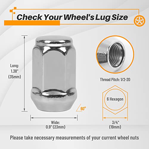 MIKKUPPA 1/2-20 Closed End Lug Nuts, Replacement for Ford Aftermarket Wheel - color: Chrome, size: 1/2"-20 (No Cap)