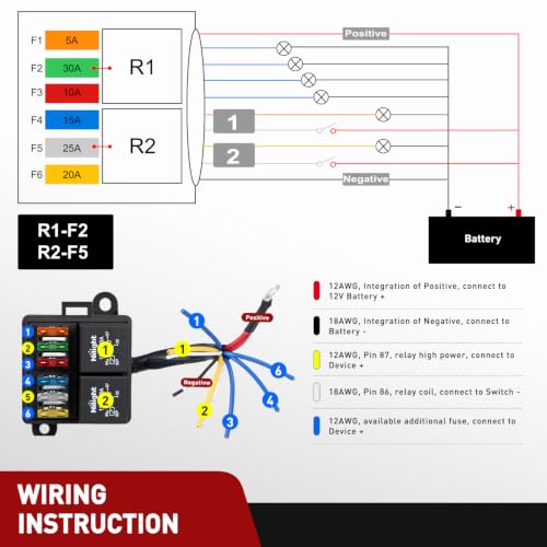 Nilight 12V Fuse Relay Box 2 Relays 4pin 80A 6 Fuses Pre-Wired Block Kit - color: Pre-Wired Box 2 Relay 6 Fuse