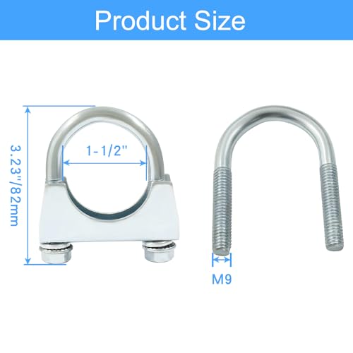 1-1/2'' U Bolt Muffler Exhaust Clamp with Saddle Style Pack of 2 - size: 1-1/2",2PCS