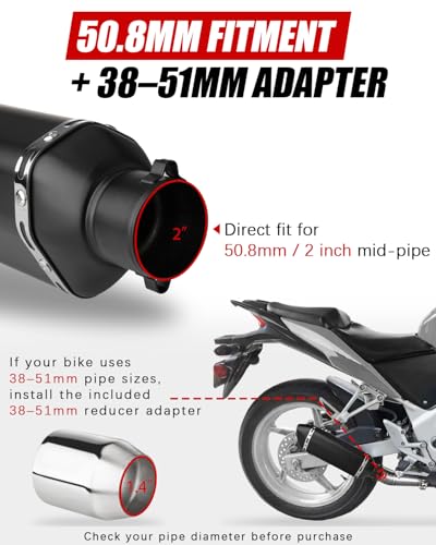 Universal Motorcycle Exhaust Muffler with Removable DB Killer, 1.5-2" Inlet, 38-51mm Diameter, Matt Black (Matt Black) - color: Matt Black