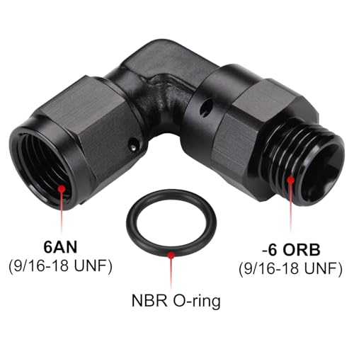 6AN Female Flare Swivel to 6AN -6 ORB Male O-ring Boss 90 Degree Fitting Adapter Aluminum Black - color: Black - 90 Degree, size: 6AN Female to -6 ORB Male