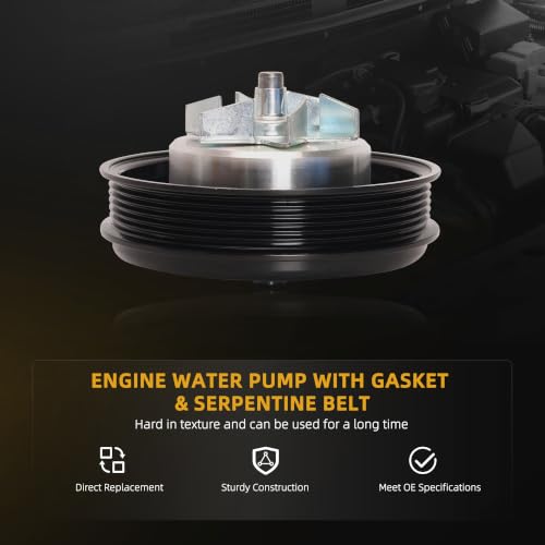 Engine Water Pump with Gasket + V-Ribbed Serpentine Belt