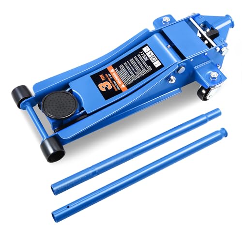 DNA Motoring Low Profile Hydraulic Trolley Service/Floor Jack, 3 Ton (6000 lbs) Capacity, Lifting Range 3"-20", Blue, TOOLS-00475 - color: Blue, style: 3 ton