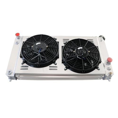 ALLOYWORKS 4 Row Core All Aluminum Radiator + Shroud Fan + Relay For 1996-2005 Chevy S10 Blazer C1500 GMC Jimmy LS Swap Sonoma 4.3L Crossflow Radiator, CU1826
