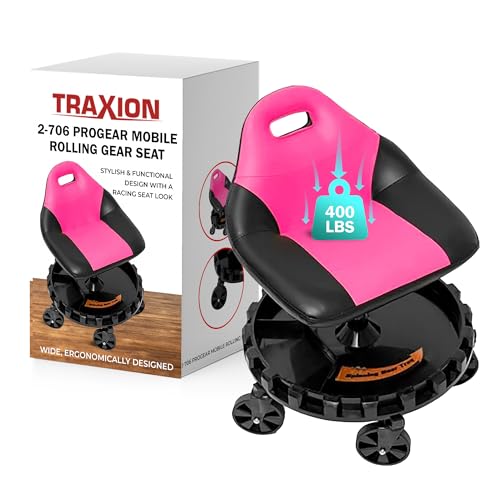 Traxion 400lb Capacity 2-706 Pink Progear Mobile Rolling Gear Seat with Black Carbon Fiber - color: Pink