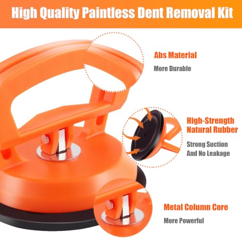 Dent Puller Kit 7-Pack -Car Dent Remover Tool with 1 Large & 2 Small Suction Cups, Suction Cup Dent Puller and Paintless Car Dent Repair Kit. Suitable for Glass Lifting, Car Body Dents (Orange).