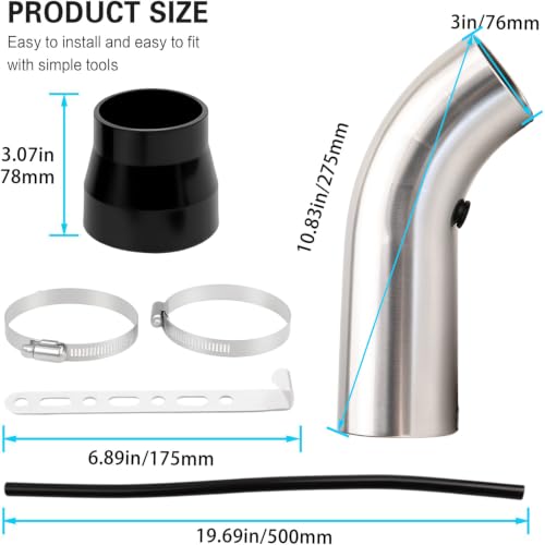 Cold Air Intake Pipe, 76mm 3 Inch Universal Performance Car Cold Air Intake Turbo Filter Aluminum Automotive Air Filter Induction Flow Hose Pipe Kit (SILVERY-PIPE) - color: SILVERY-PIPE