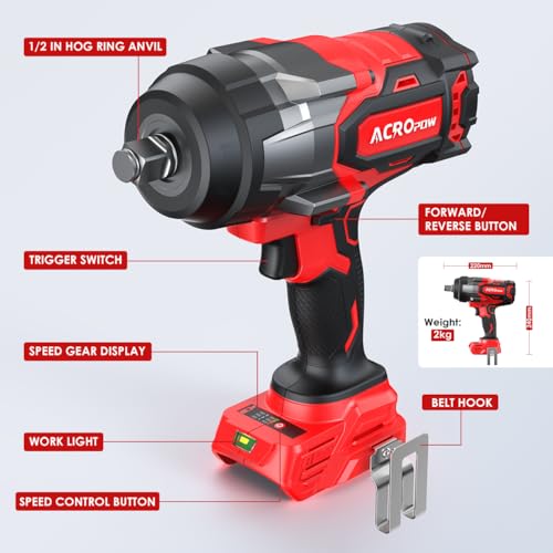 ACROPOW Cordless Impact Wrench 1/2" for Milwaukee 18V Battery - size: 1700 FT-LBS