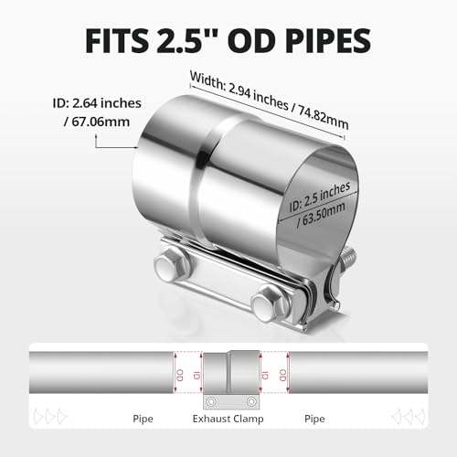 EVIL ENERGY 2.5'' Exhaust Clamp Lap Joint Band Clamp Stainless Steel, 2PCS - size: 2.5 inch
