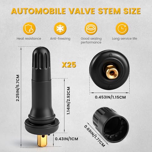 25pcs TPMS 17-20008 Rubber Snap-in Tire Pressure Sensor Valve Stem Compatible with F ord C hevrolet Dodge C hrysle Buick Ram C adillac P ontiac Subaru Lincoln GM Chevy - size: TPMS 20008