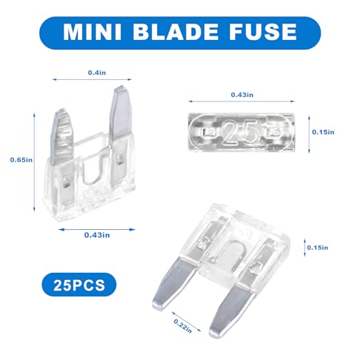 25 PCS 25 Amp Mini Car Fuses, 25A Automotive Blade Fuse Kit for Short Circuit Protection, Blade Style Fuses Replacement for Car RV Truck SUV Motorcycle, Car Accessories - color: 25A