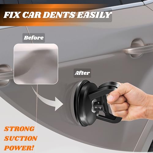 7-Piece Car Dent Puller Kit – Black & Orange Suction Cup Dent Remover Set with Large & Small Pullers, Scratch Repair Tools, Microfiber Mitt, Nano Cloth & Buffing Pad for Car Body Restoration