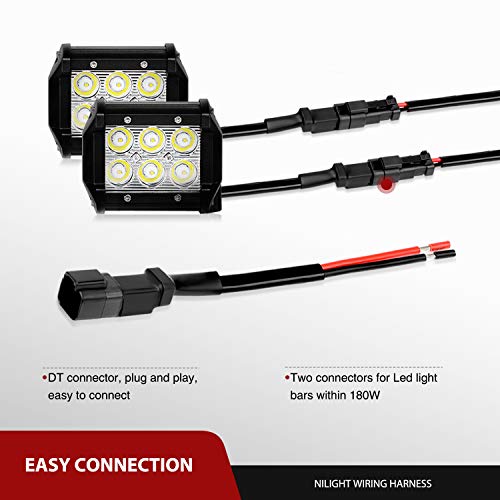 Nilight - 10036W 14AWG 3.7m(11.5피트) DT 커넥터 배선 하네스 키트 LED 조명 바 12V 온 오프 스위치 전원 릴레이 블레이드 퓨즈 오프로드 조명 LED 작업 조명-리드 2개 - size: 14AWG 와이어링 하네스-2 리드